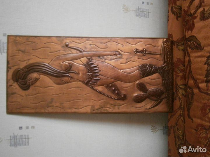 Панно СССР чеканка и дерево красивые