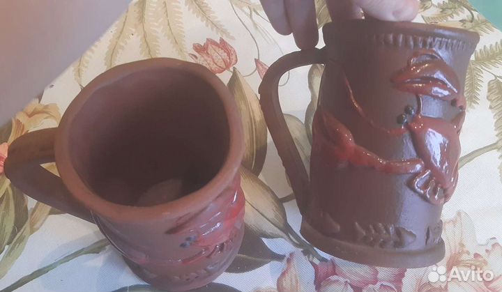 Пара глиняных пивных кружек ручной работы