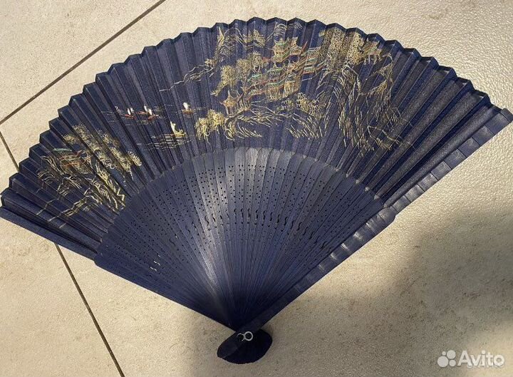 Веер китайский, дерево, бумага, шелк