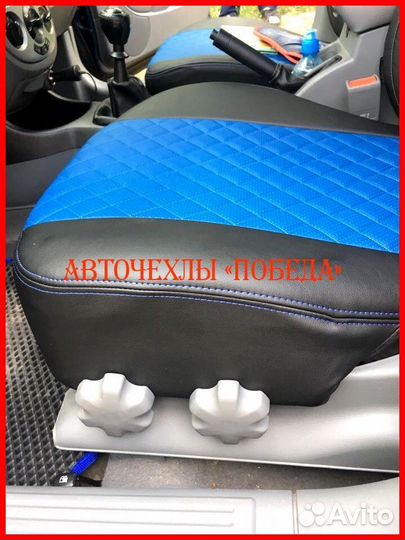 Чехлы Chevrolet Cruze из экокожи чёрно-синие Ромб