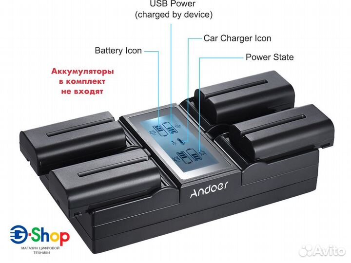 Зарядная станция на 4x слота Sony NP-F и NP-FW50