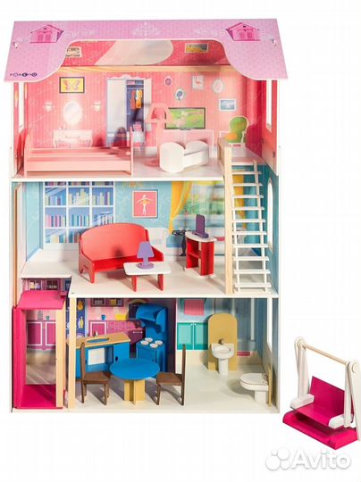 Кукольный домик для барби с лифтом и качелями