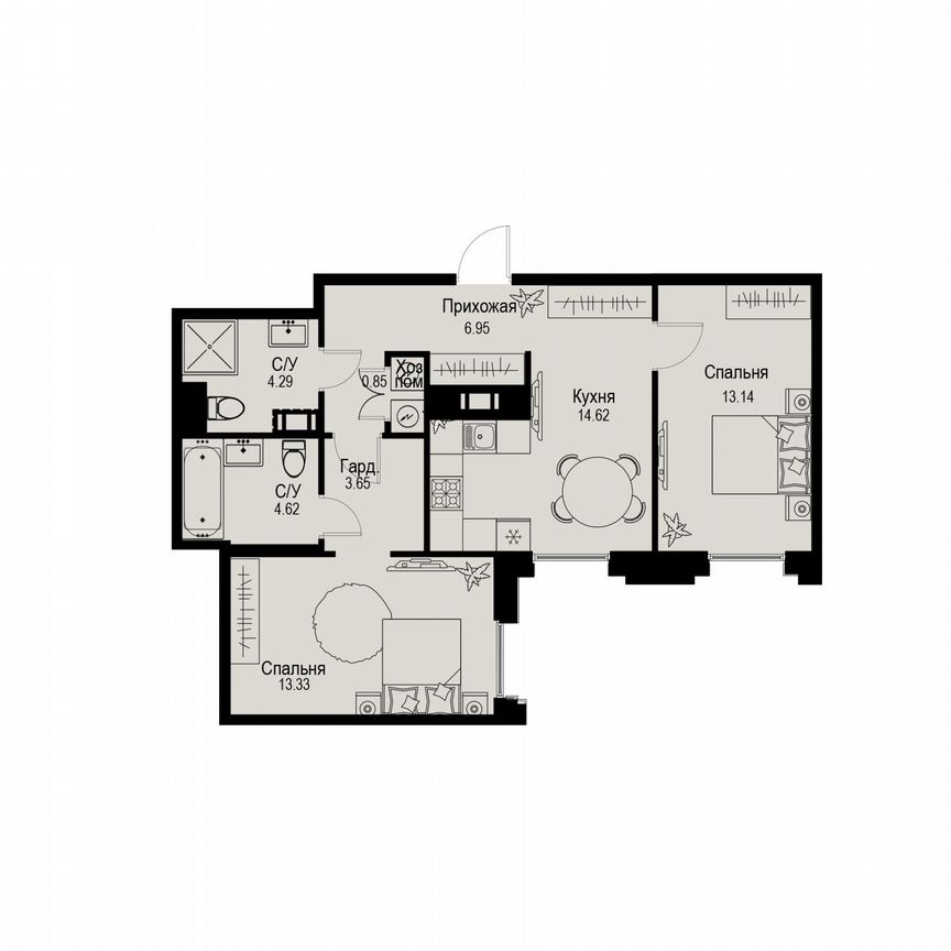 2-к. квартира, 61,5 м², 6/6 эт.