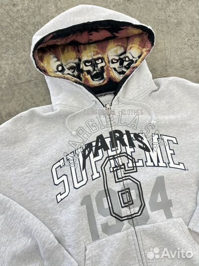 Зип худи supreme maison margiela с черепами серое
