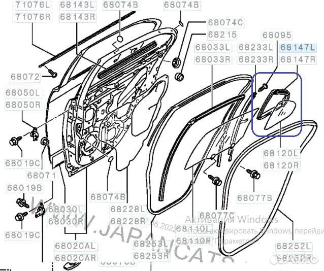 Стекло боковое заднее левое Mitsubishi Lancer