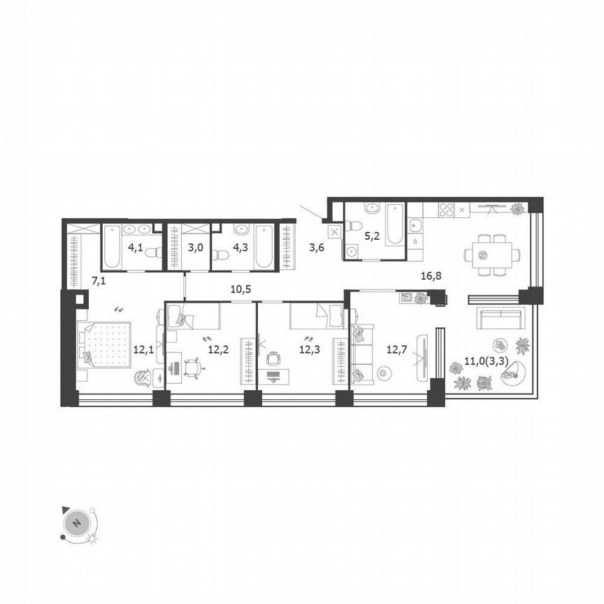 4-к. квартира, 107,2 м², 2/14 эт.
