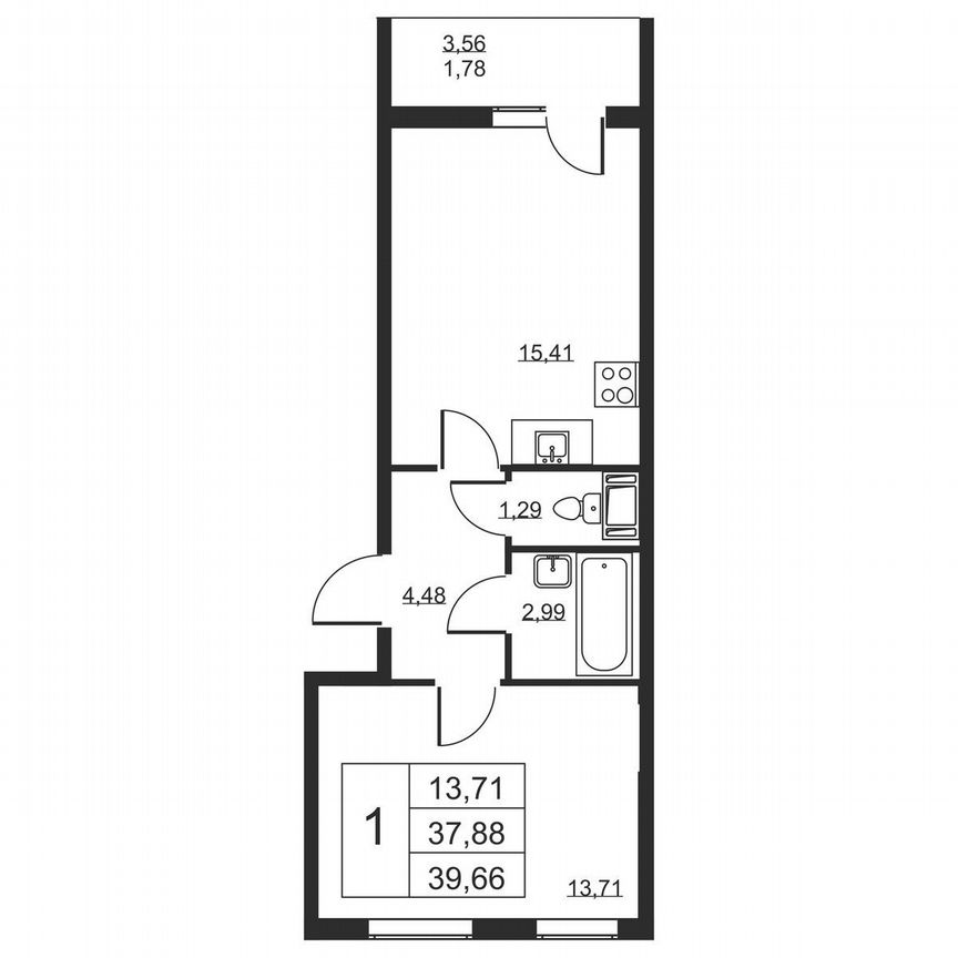 1-к. квартира, 39,7 м², 3/19 эт.