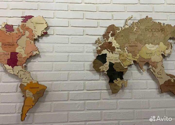 Карта мира из дерева на стену 85/160, декор