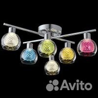 Люстра с шестью разноцветными плафонами
