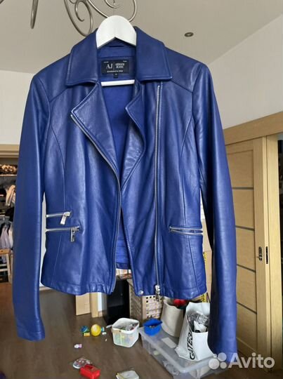 Куртка кожаная armani jeans синяя
