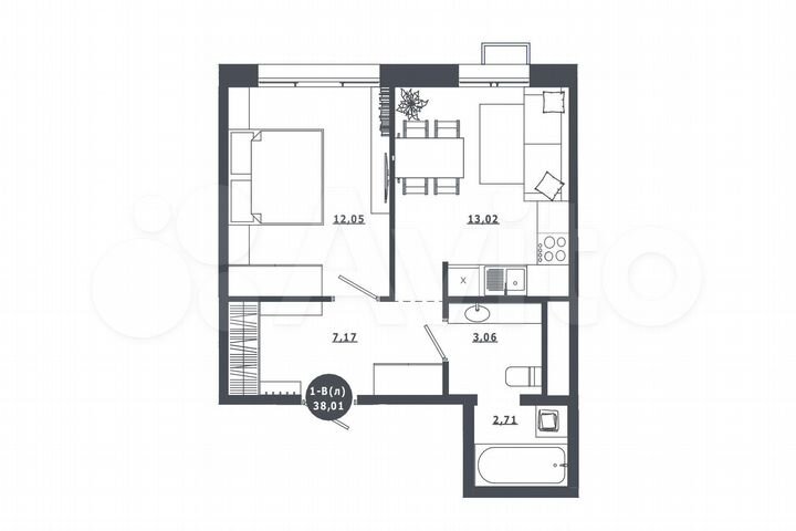 1-к. квартира, 38 м², 4/16 эт.