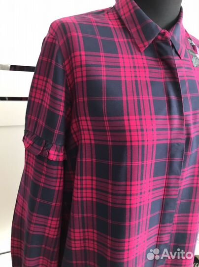 Рубашка в клетку с вышивкой женская 46