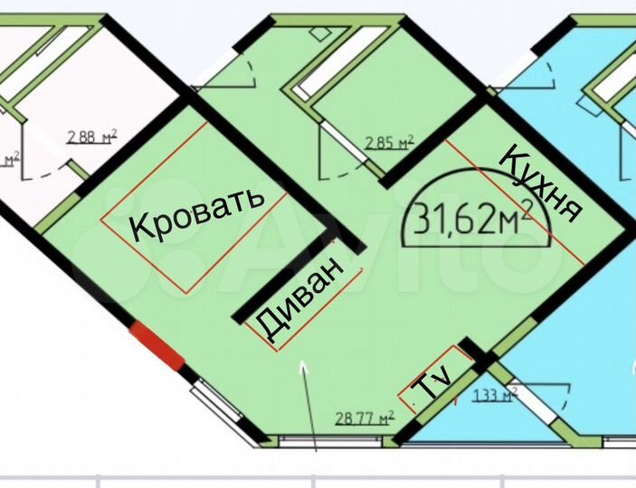 2-к. апартаменты, 31,6 м², 4/5 эт.