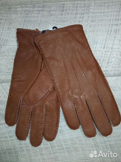 Мужские кожаные перчатки цветные олень кожа Н/швом