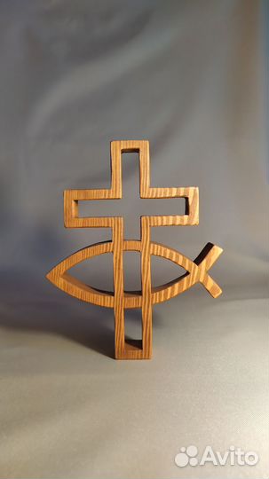 Крест с рыбкой Ихтис, высота 16.5см