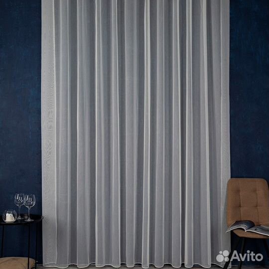 Тюль Бамбук крем готовый на окна пошив