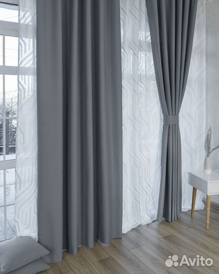 Шторы блэкаут Амадео холодный серый новые пошив
