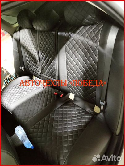 Чехлы Kia K5 из экокожи чёрные Ромб