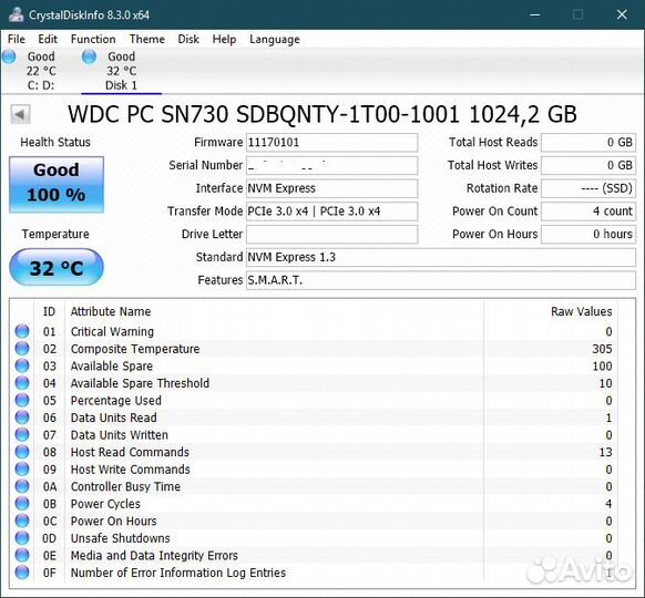 Новый WD PC SN730 (WD Black) 1TB NVMe
