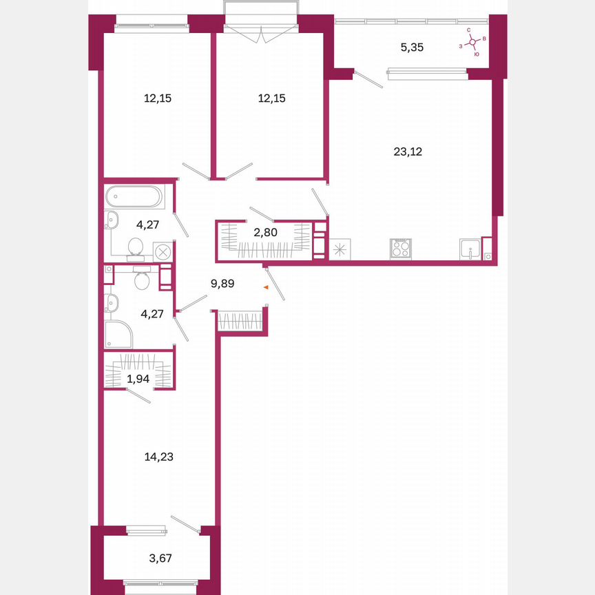 3-к. квартира, 89,3 м², 3/10 эт.
