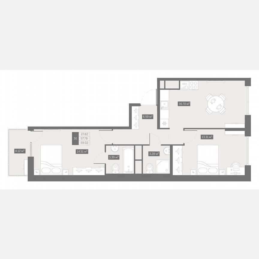 2-к. квартира, 59 м², 3/10 эт.