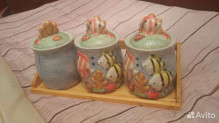 Новый набор из 3 керамических банок для сыпучих пр