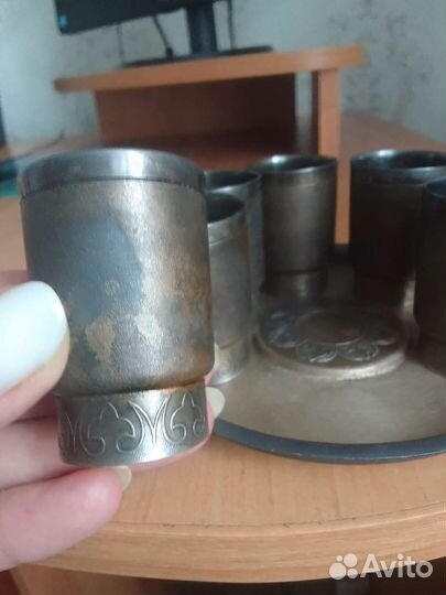 Рюмки с подносом серебро