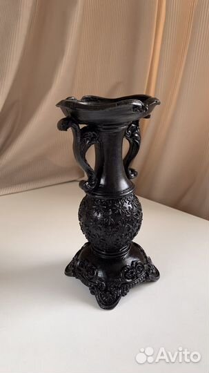 Подсвечник декор из гипса чёрный глянцевый