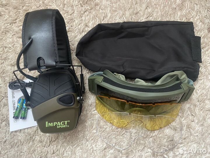 Активные наушники для стрельбы+ очки тактические