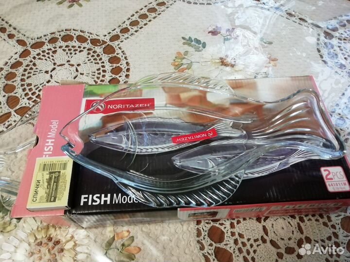 Набор салатников-конфетниц, богемия, тарелки рыбки