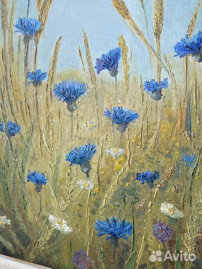 Картина маслом поле и цветы