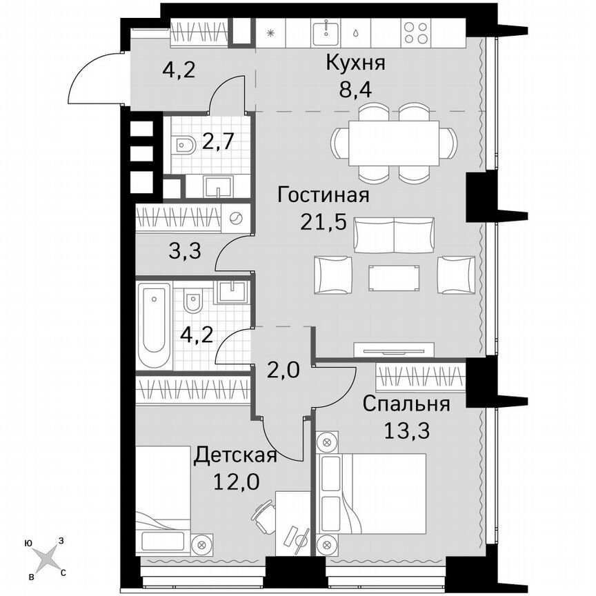 2-к. квартира, 71,6 м², 17/60 эт.