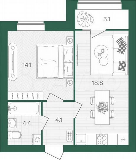 1-к. квартира, 44,5 м², 7/10 эт.