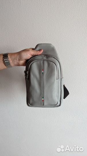 Серая мужская сумка из натуральной кожи Новая
