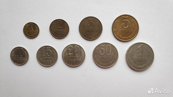 Монеты СССР весь выпуск на 1988г от копейки