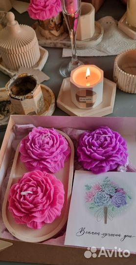 Свеча ручной работы Пион