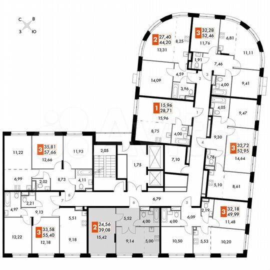 2-к. апартаменты, 39,1 м², 13/15 эт.