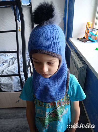 Шапка-шлем ручная вязка 50-52 р