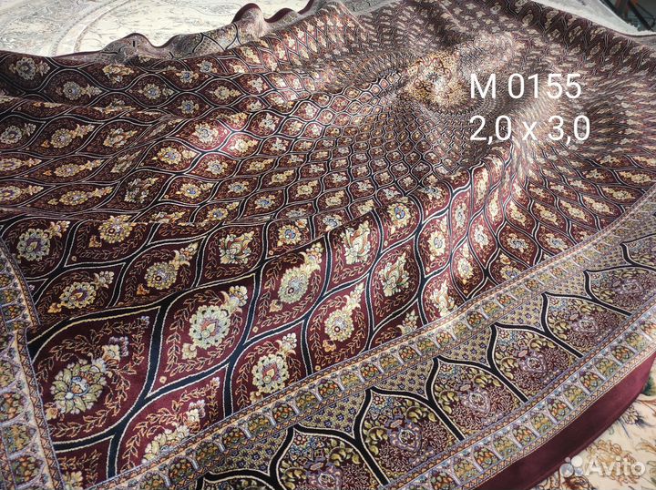 Иранский ковер Бамбуковый шелк бордовый Кум