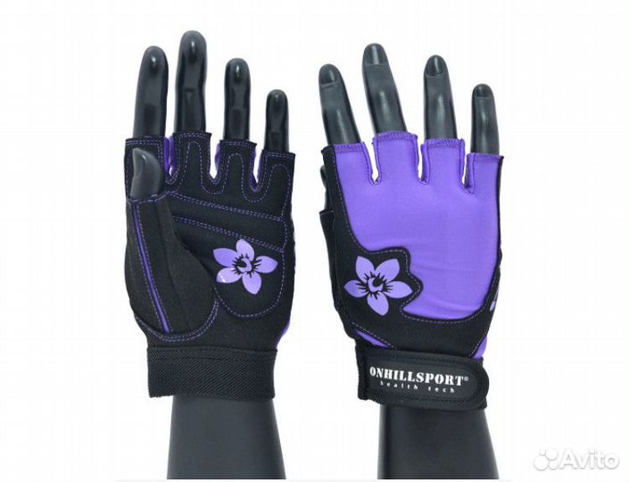 Перчатки для фитнеса женские замш черно-фиолетовые