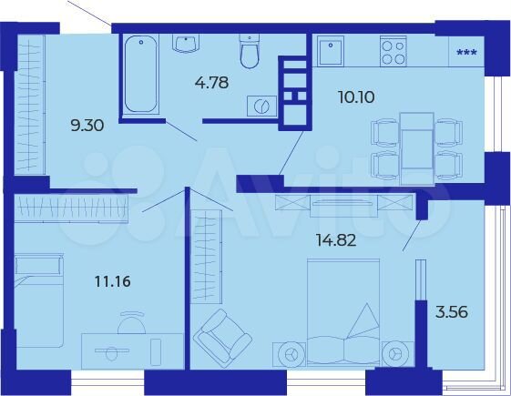 2-к. квартира, 53,7 м², 10/19 эт.