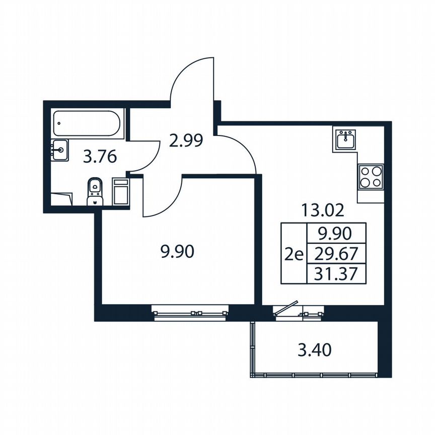 1-к. квартира, 31,4 м², 3/12 эт.