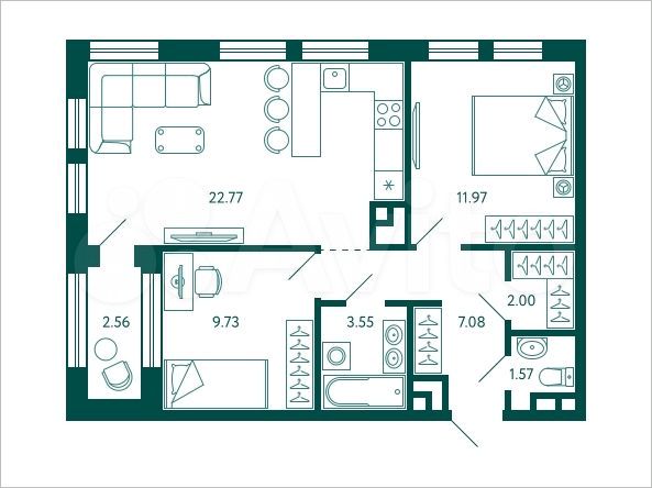 3-к. квартира, 60 м², 7/28 эт.