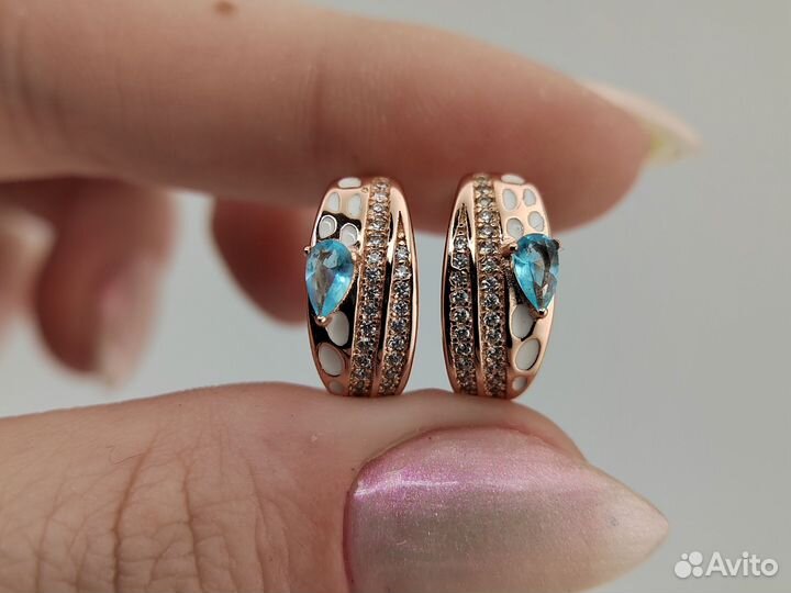 Серьги, топаз, эмаль, покрытие золото