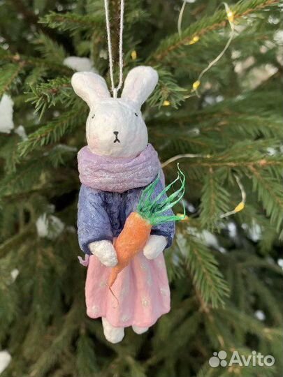 Ватная елочная игрушка Кролик
