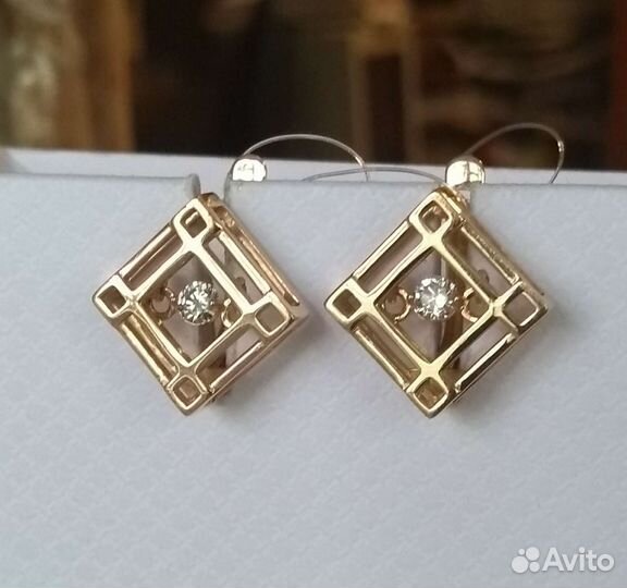 Золотые серьги с дрожащими брилл. 0,213ct Новые