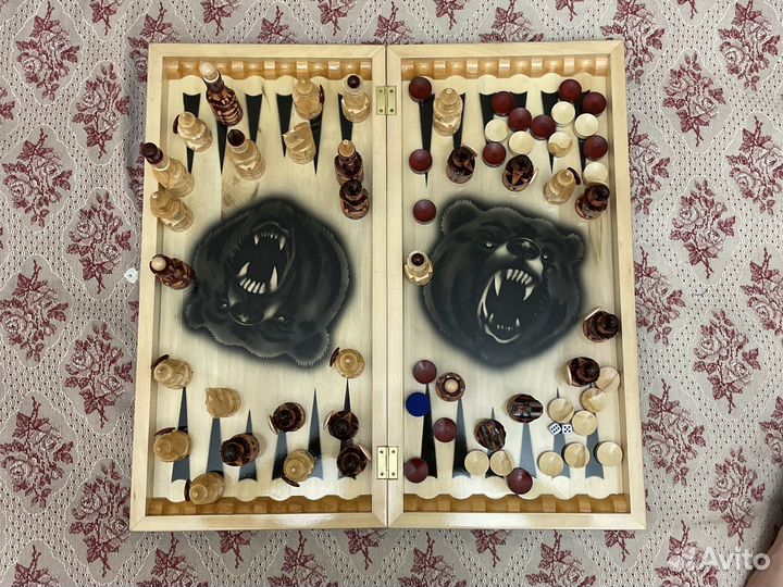 Шахматы-шашки-нарды-ручной работы-Медведь