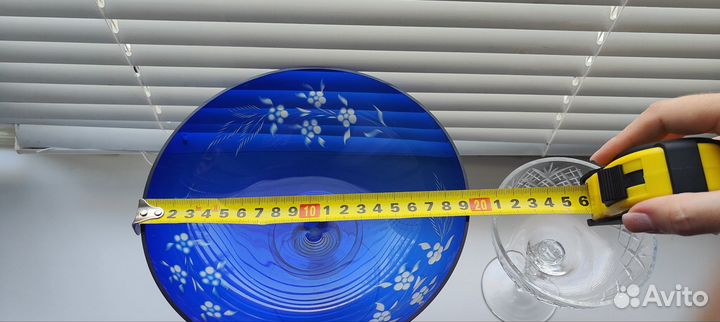 Ваза для фруктов на ножке цветное стекло СССР