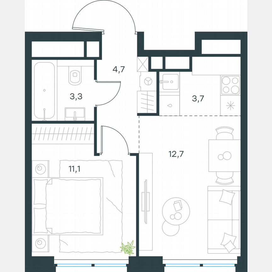 2-к. квартира, 35,5 м², 61/64 эт.