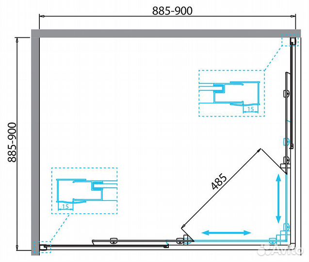 Душевой уголок BelBagno Due 90х90 DUE-A-2-90-P-Cr